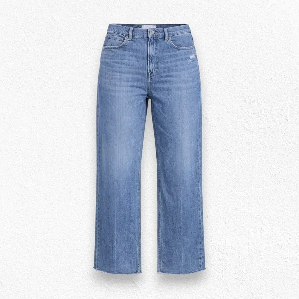 Everlane Light Wash High Rise Straight Crop Organic Cotton Raw Hem Jeans Size 31